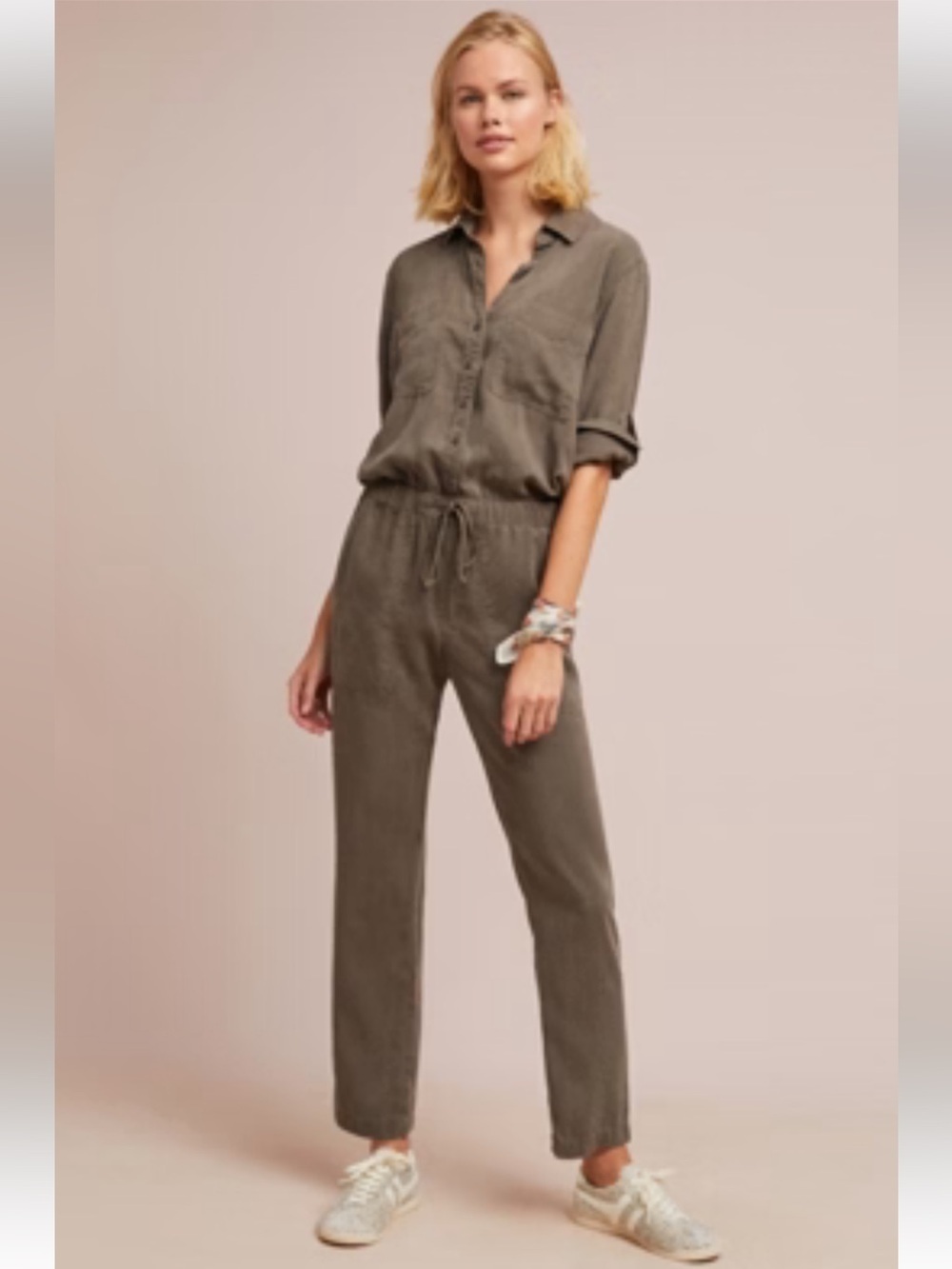 Anthropologie cloth & stone Olive Utility Drawstring Jumpsuit
